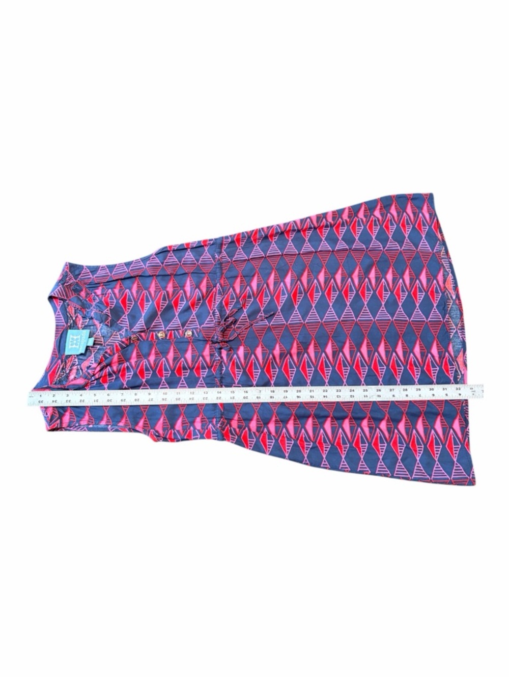 Escapada XS Sleeveless Drawstring Tunic Dress Pink Blue Geometric - Picture 4 of 6